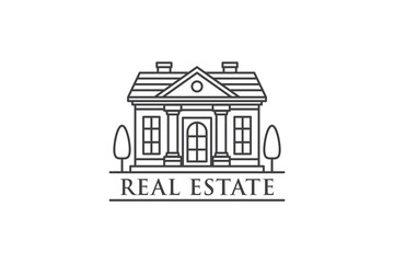 Fototapeta premium House line art logo real estate company emblem concept