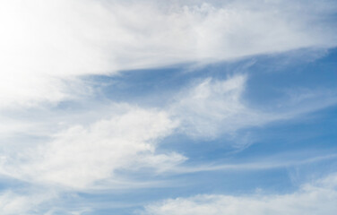 Blue Sky with White Clouds, Sunny Cloudy Sky Texture Background, Fluffy Clouds Pattern, Sunny Cumulus