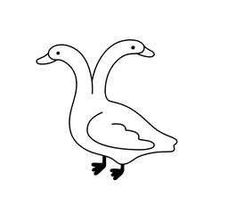 Vector isolated two headed mutant goose duck tattoo colorless black and white contour line easy drawing