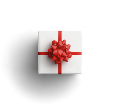 White Gift Box with Red Ribbon and Bow