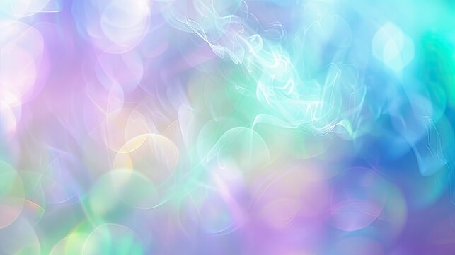 Soft pastel gradient background with blue, purple, and green hues creating a holographic, blurred abstract effect.