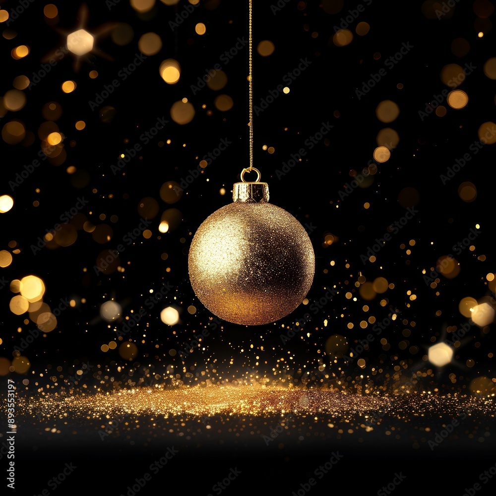 Canvas Prints Golden Christmas Ornament with Glittering Background.