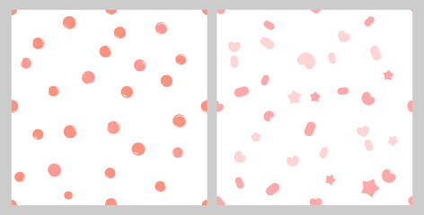 Seamless pattern with hand drawn dot, star and heart on white backgrounds vector. Cute childish prints.