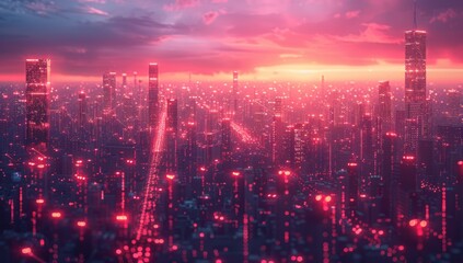 Fototapeta premium Neon Cityscape at Dusk