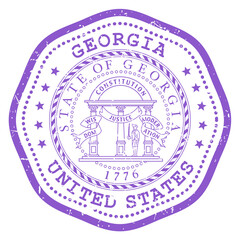 Georgia state stamp with seal, USA travel stamp, shabby postmark of Georgia, vector