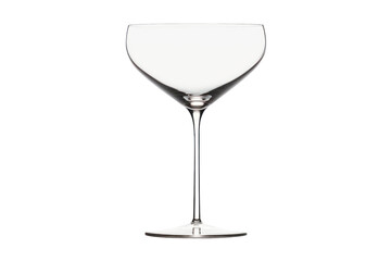 minimalist, elegant glass with a delicate stem and a thin rim, crafted from clear, high-quality glass. Isolated on a white background.