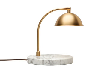minimalist desk lamp made of brass and marble, isolated on white background.