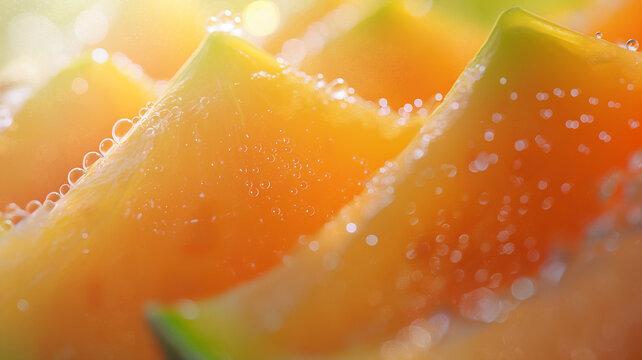 Close-up of Fresh Melon Slices with Water Droplets