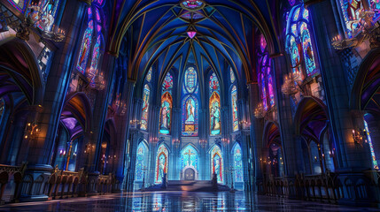 Obraz premium A grand cathedral with intricate stained glass windows.