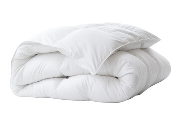 luxurious white down comforter with a silky smooth texture, isolated on white background