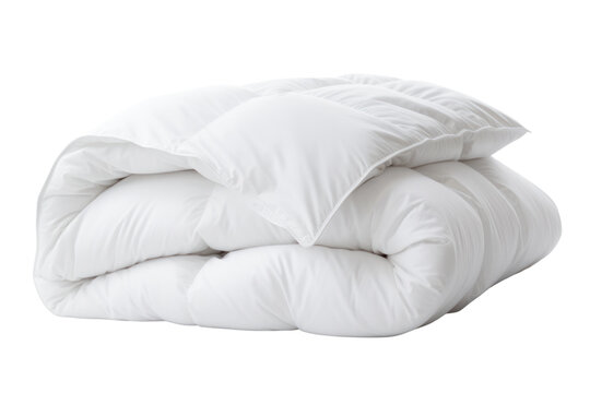 luxurious white down comforter with a silky smooth texture, isolated on white background