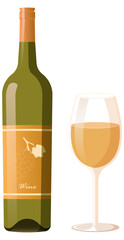 Wine bottle with glass isolated PNG. Bottle of white wine with wine glass
