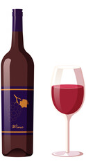 Wine bottle with glass isolated PNG. Bottle of red wine with wine glass