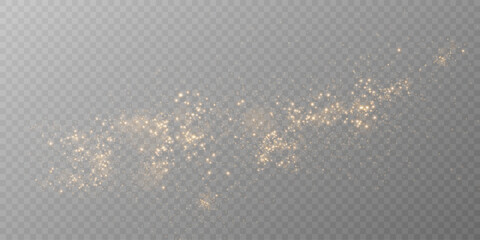 Sparks of dust and golden stars shine with special light. Vector sparks on transparent light background. Christmas light effect. Sparkling particles of magic dust.	