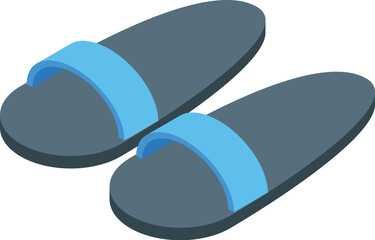 Simple pair of blue beach slippers standing on invisible floor, summer footwear for home or travel