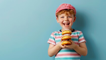 Happy Boy Holding Donuts