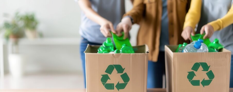 Family sorting their recyclables together, Recycle, Family ecofriendly activity