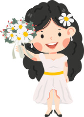 Cute girl wears white wedding dress
