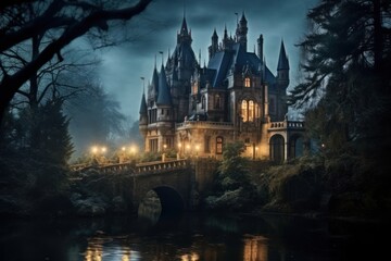 Fototapeta premium Spooky old gothic castle architecture building outdoors.