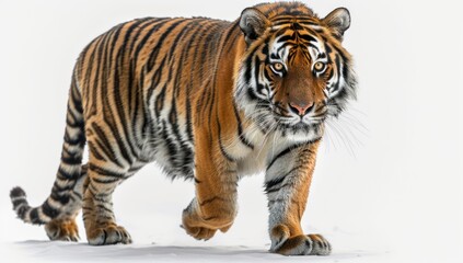 Fototapeta premium Majestic Siberian Tiger Striding Through Snow