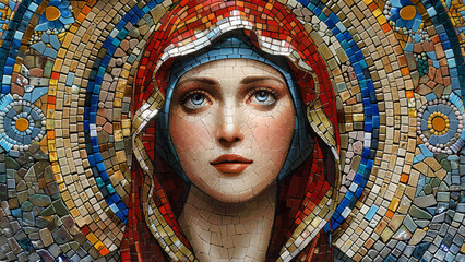 Mosaic of the Virgin Mary with Floral Patterns