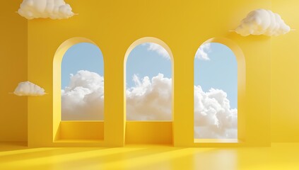 3D Render of Arch Windows with Cloudss