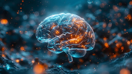 Obraz premium 3D model of the brain that can be seen inside. Perhaps in the future medical laboratories will have technological advances that will be able to treat many types of diseases. Do it more efficiently.