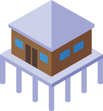 recommend clip art: Stilt house standing on the water for summer vacation, isometric icon