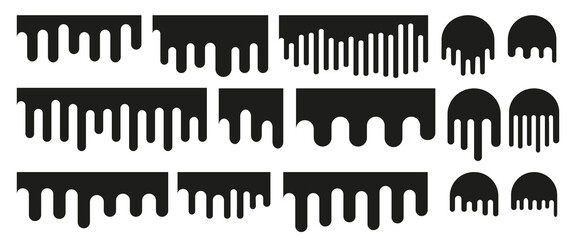 Drips element collection. Set of black splash and drip liquid design elements