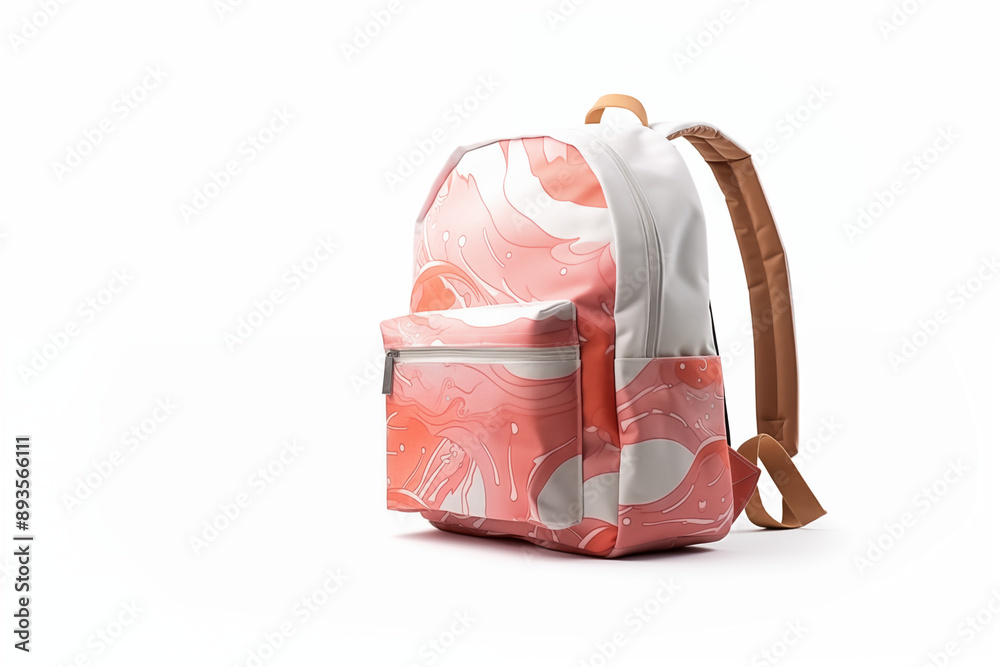 Wall mural salmon colors backpack on an isolated background