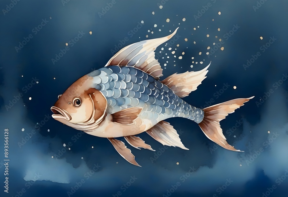 Poster Concept photo of watercolor fish illustration