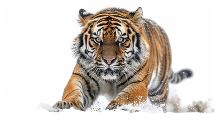 Fototapeta premium Striped Tiger Pouncing in Snow