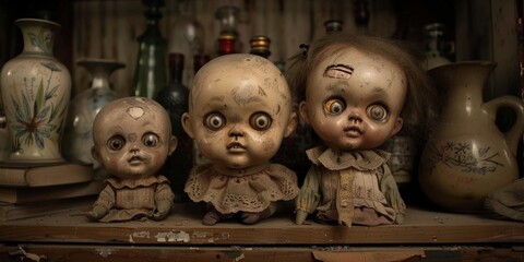 Creepy Dolls on a Shelf