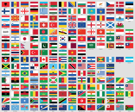 World Flags Collection with Country Names Displayed
