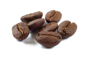 Coffee beans isolate close up on white background .