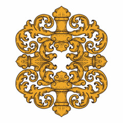 Isolated ornamental design. Ornamental elements for your designs. Floral carving decoration for postcards, invitations, social media or wedding.