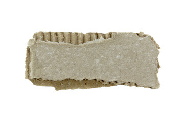 Brown piece of ripped paper edge cardboard texture isolated on white background.