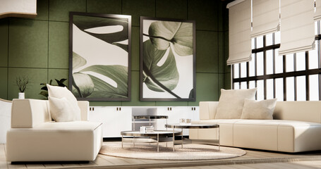 Green Living Room Design have sofa modern and decoration.