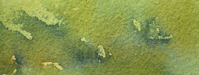 Abstract art background dark green and olive colors. Watercolor painting with stains