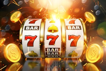 Las Vegas casino slot reel spinning with jackpot symbols