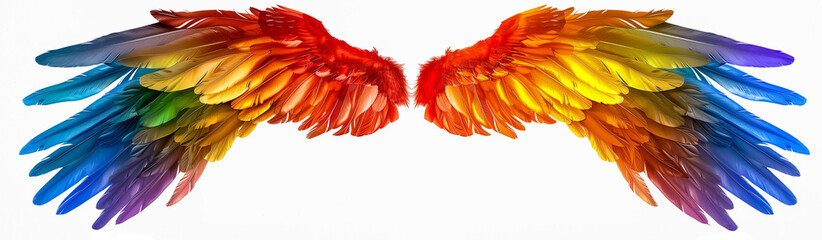 Fototapeta premium Rainbow watercolor spreaded wings. Beautiful magic shiny glittery rainbow wings