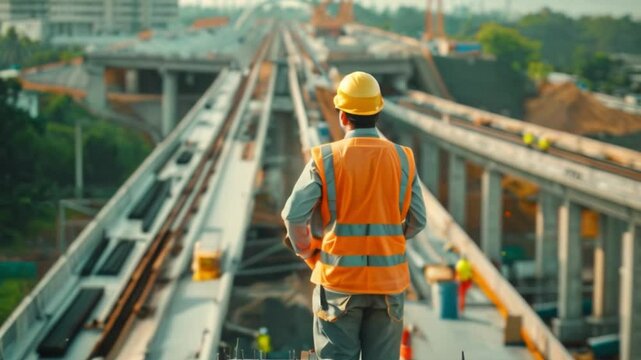A civil engineer inspecting a bridge under construction, ensuring its safety and integrity.