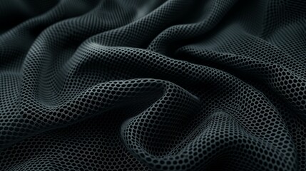 Close-up of black mesh fabric with wavy folds.