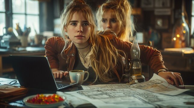 Actresses in a bar, sharing a moment.
