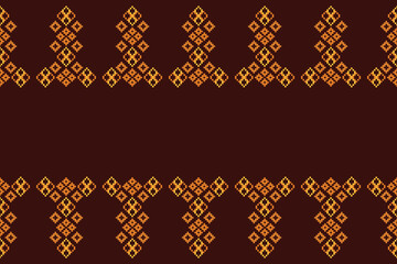 Traditional black ethnic motifs ikat geometric fabric pattern cross stitch.Ikat embroidery Ethnic oriental Pixel brown background.Abstract,vector,illustration. Texture,decoration,wallpaper.