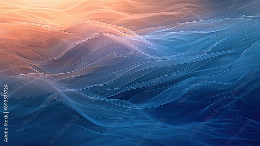 Wall mural Deep blue and sunset colors background with flowing textures and soft blur