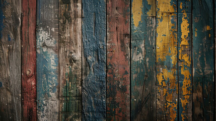 close up horizontal colorful painted worn wooden board background