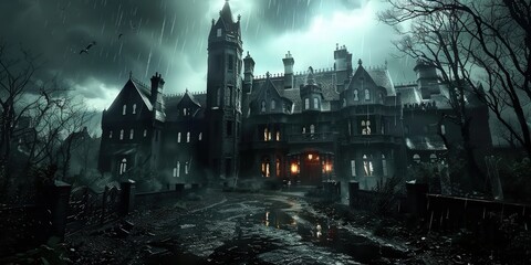 Fototapeta premium Eerie Mansion in the Rain