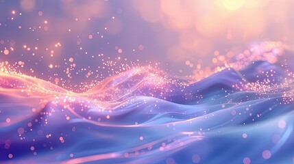 Particle wave in lavender and peach with light flares and star-like glimmers background
