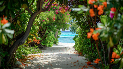 Obraz premium モルディブのトロピカルガーデンパス